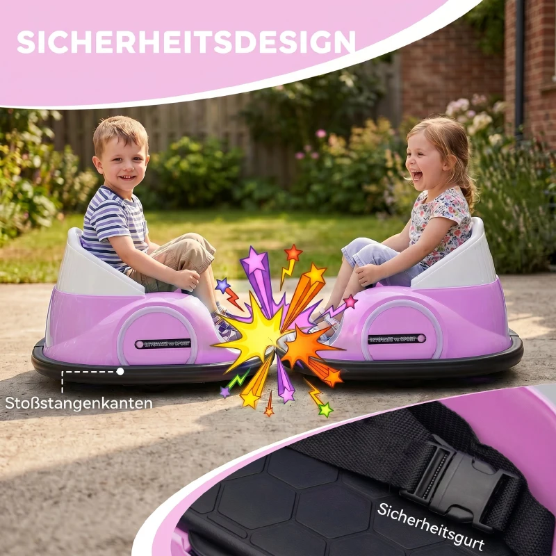 AIYAPLAY Autoscooter, 360° Rotation, 2 km/h Geschwindigkeit, Sicherheitsgurt, LED-Lichter, Musik und Hupe, Rosa