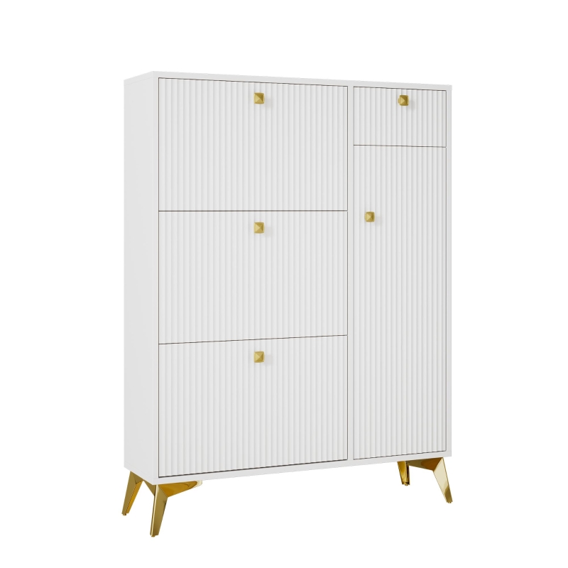 Armadio scarpiera con 3 ante a ribalta salvaspazio dal design moderno, 90x25x121 cm, Bianco