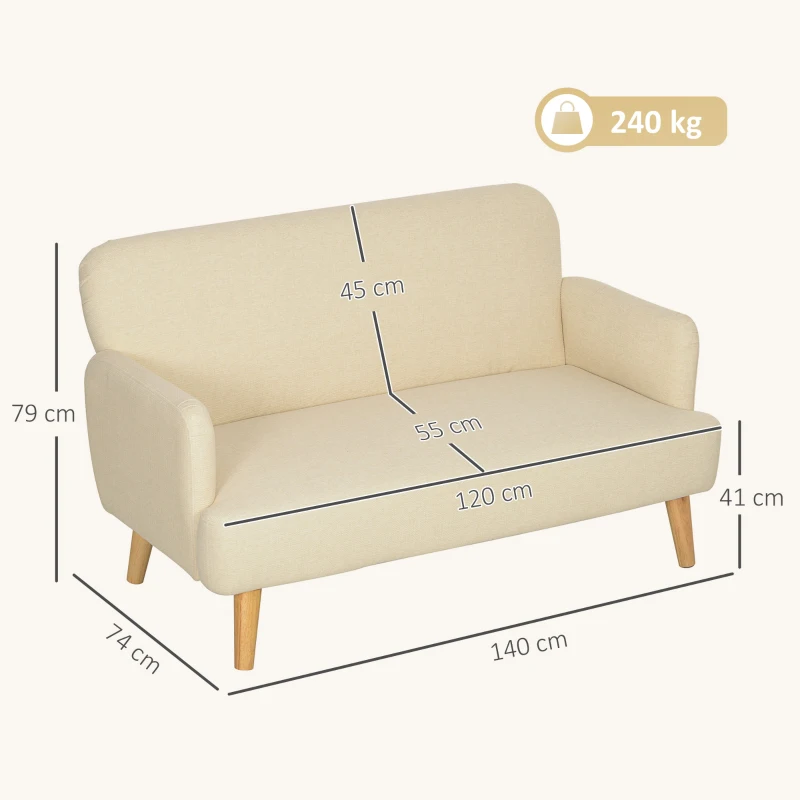 HOMCOM Sofá de 2 Plazas de 140 cm Tapizado en Terciopelo Patas de Madera de Caucho para Sala de Estar Blanco