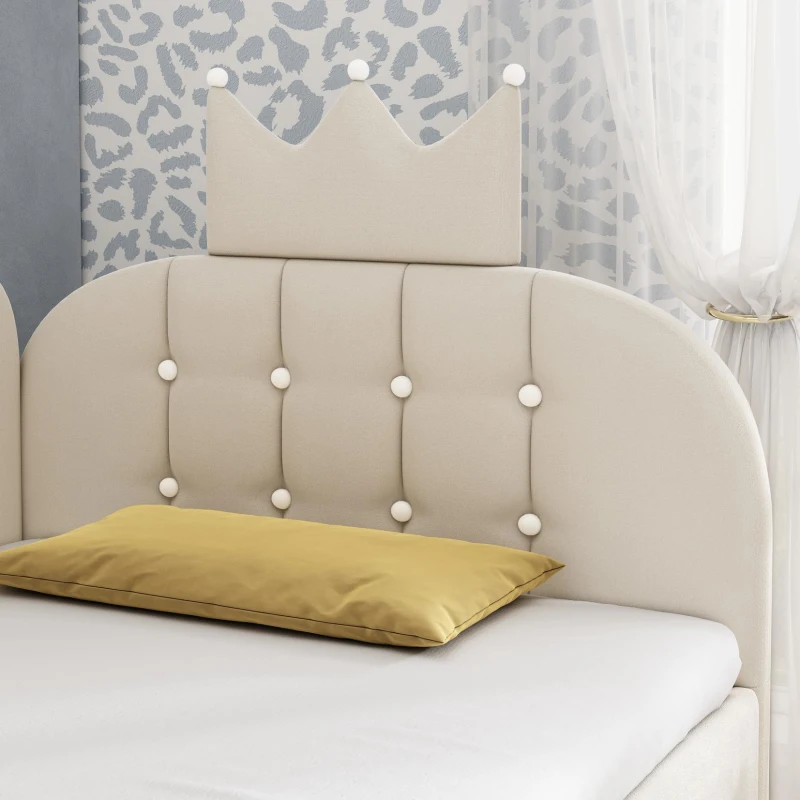 Letto singolo a L imbottito con spazio contenitore inferiore, 209x96x96 cm, Beige