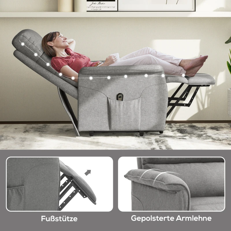 HOMCOM Relaxfauteuil met Elektrische Opstaanondersteuning, Verstelbare Rugleuning/Voetensteun, tot 120 kg, 66x90x96 cm, Grijs(m-8)