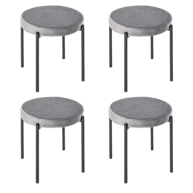 HOMCOM set van 4 eetkamer krukken stapelbaar kruk keuken kruk barkruk fluwelen touch moderne keuken eetkamer polyester staal grijs 41,5 x 41,5 x 46 cm