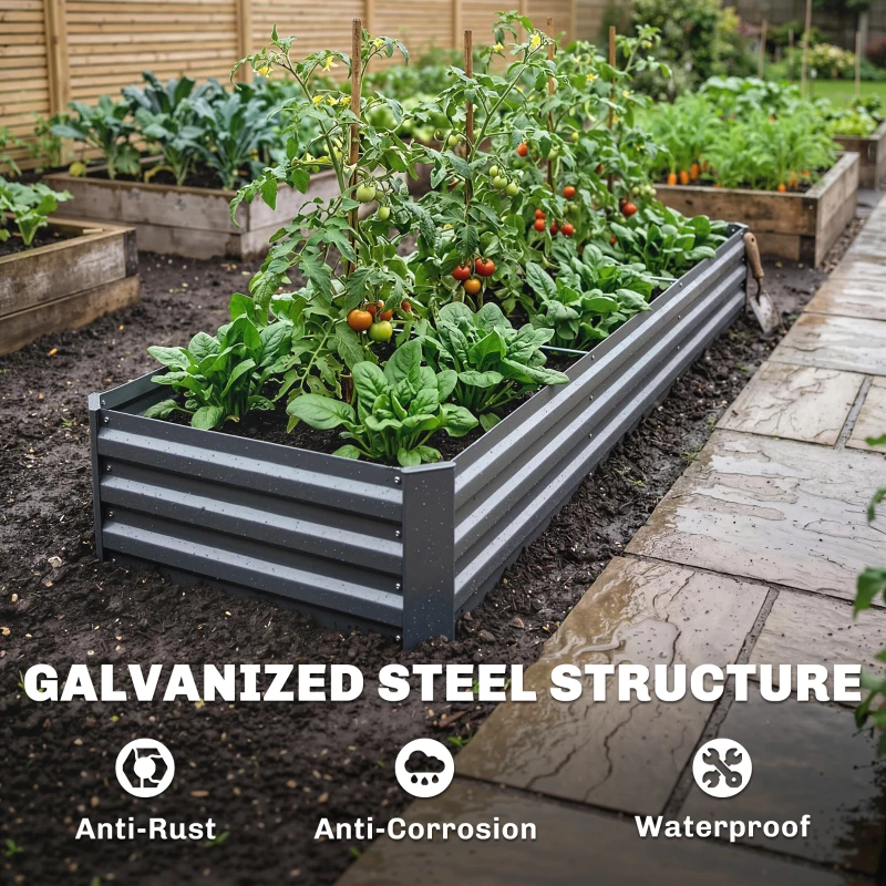 Outsunny 60 x 240cm Galvanised Steel Planter, with Open Bottom