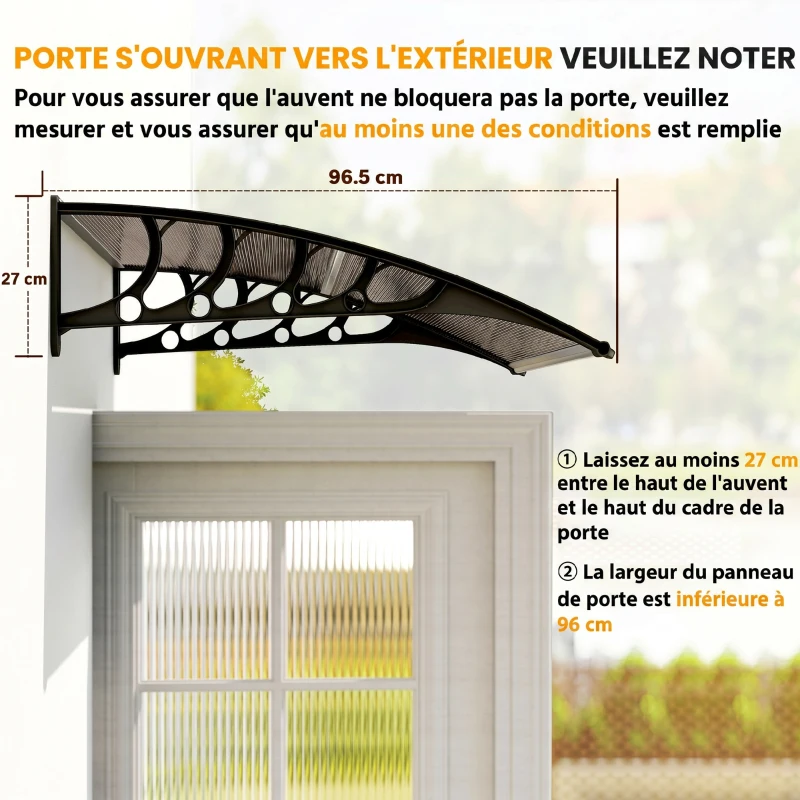 Outsunny Auvent de Porte d'Entrée, Toit Marquise de Porte Extérieur en Polycarbonate et Profil Aluminium, 103x96,5cm, Marron