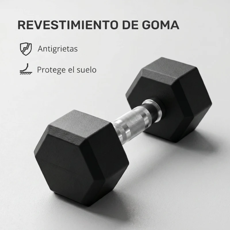 SPORTNOW Set de 2 Mancuernas Dodecagonales de 2 x 10 kg de Metal Recubiertas en Goma para Entrenamiento en Casa Gimnasio Negro