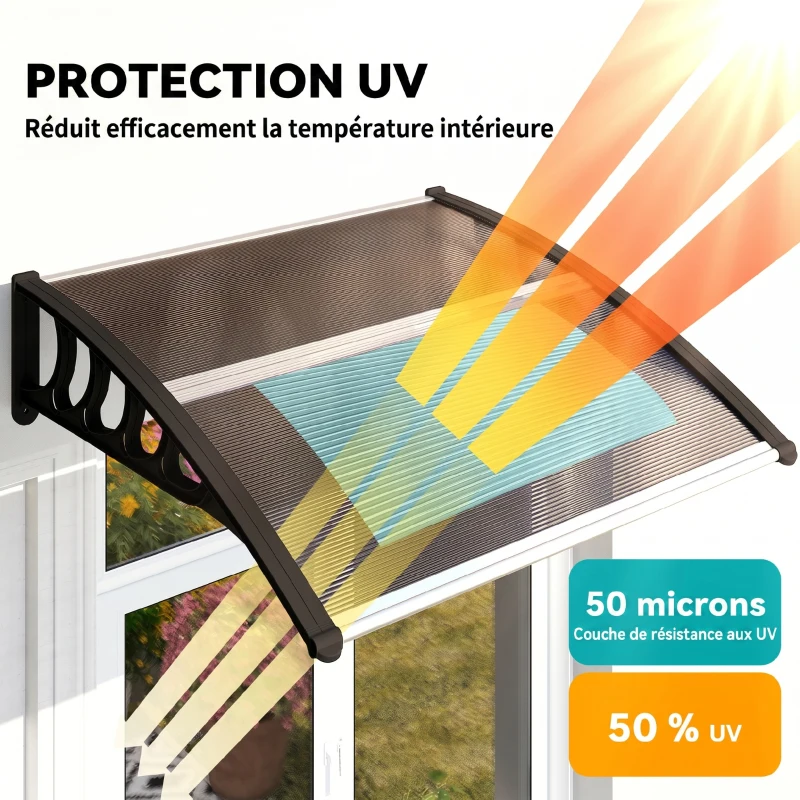 Outsunny Auvent de Porte d'Entrée, Toit Marquise de Porte Extérieur en Polycarbonate et Profil Aluminium, 103x96,5cm, Marron