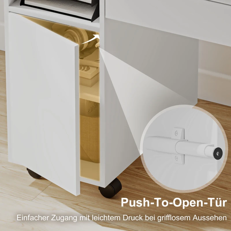 HOMCOM Rollbarer Computertisch, klappbarer Schreibtisch mit Schrank und Schublade, Spanplatte, Weiß