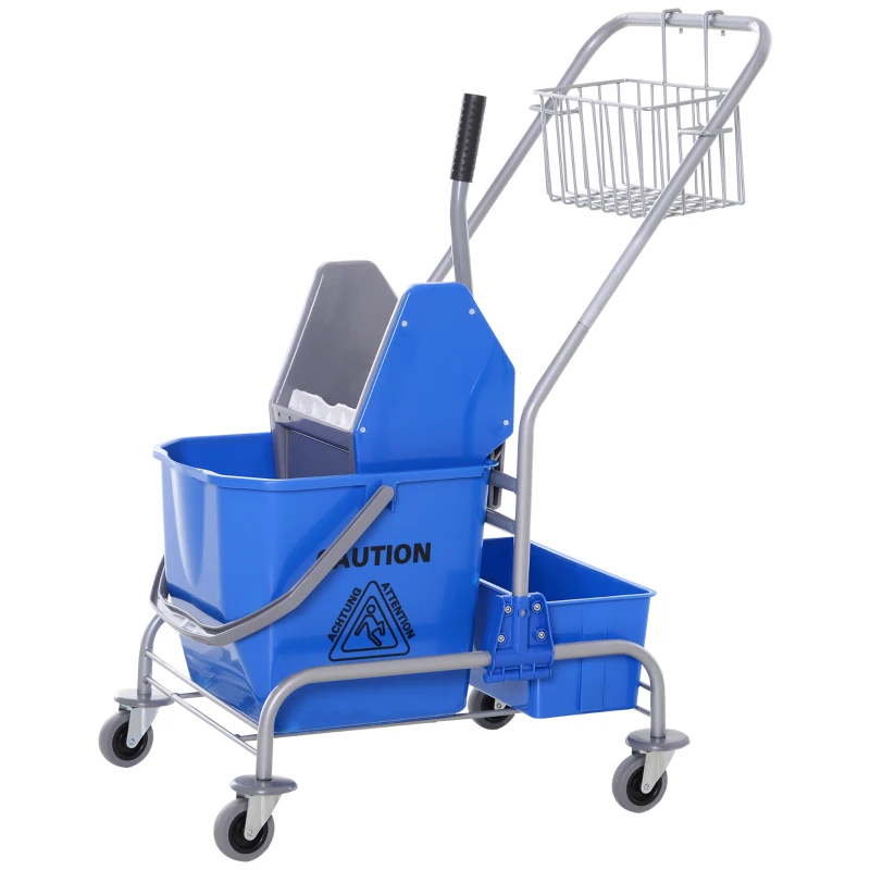 HOMCOM Schoonmaakwagen, Mopwagen, 25L Capaciteit, 4 Wielen, Kunststof, Blauw