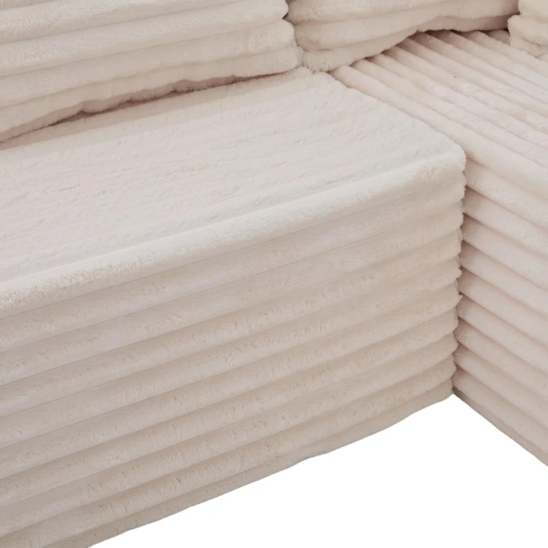 Divano a U in velluto a coste con portabicchieri integrato e tasca laterale, imbottitura a molle, 320x155x88 cm, Beige