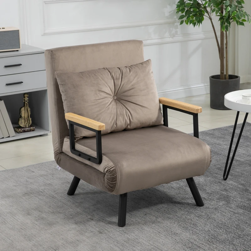 HOMCOM Slaapfauteuil, logeerbed, verstelbare rugleuning, tot 120 kg, metalen frame, 63x73x81cm, Lichtgrijs(m-7)