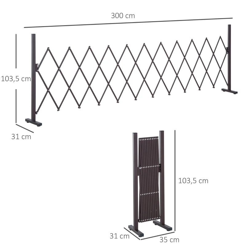 Outsunny Hek Voortuin Flexibel Breedte Scharend Hekwerk 300 Cm Tuin Afscheiding, Bruin(m-3)