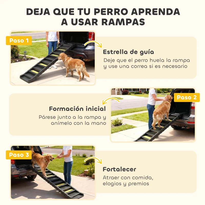 PawHut Rampa para Perros Plegable 154 cm Rampa para Perros para Coche Cama con 10 Escalones Antideslizantes Carga 25 kg Negro