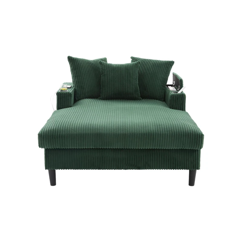 Divano letto con portabicchieri su entrambi i lati e bracciolo pieghevole, 129x170x70 cm, Verde