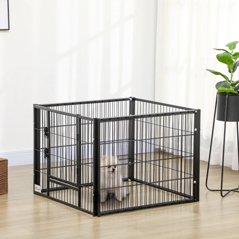 PawHut Parque para Perros de 6 Paneles Valla Metálica para Mascotas con Ancho Ajustable 82,5-150x79x61 cm Negro