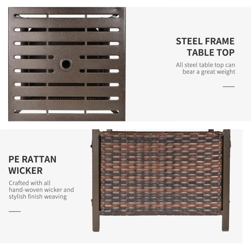 Outsunny Outdoor Rattan Wicker Patio Coffee Table with Umbrella Hole, Suitable for Garden, Backyard - Brown