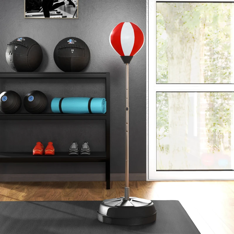 HOMCOM Punching Ball da Terra ad Altezza Regolabile con Guantoni e Base Riempibile, 43x43x126-144 cm, Rosso e Bianco