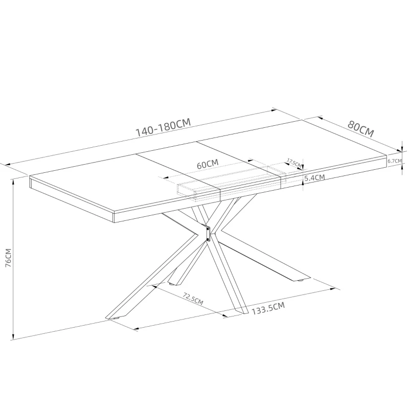 Tavolo da pranzo allungabile per 4-6 persone con spazio a scomparsa ed estensione scorrevole, 160x80x76 cm, Grigio