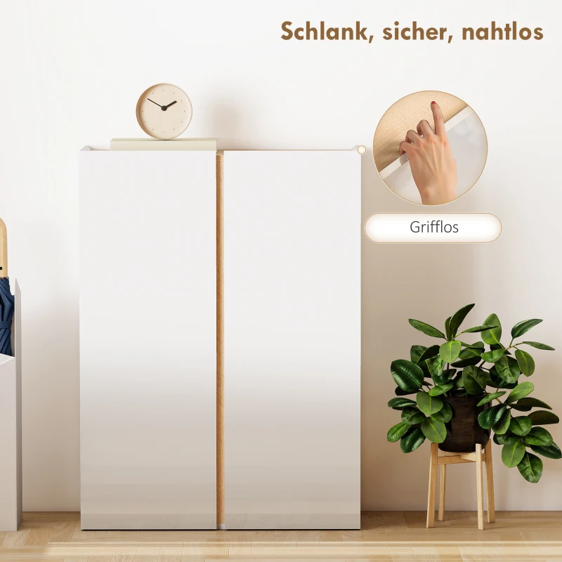 HOMCOM Schuhschrank mit Soft-Close-Funktion, 6-stufiges Design ohne Griffe, fasst bis zu 18 Paare, für Flur, Eingangsbereich, Holz, Weiß(m-7)