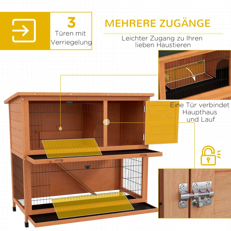 PawHut Kleindierstal Kleindierhuis Knaagdierhuis, weerbestendig, 2 Bakken, 123 x 63 x 112 cm, Oranje