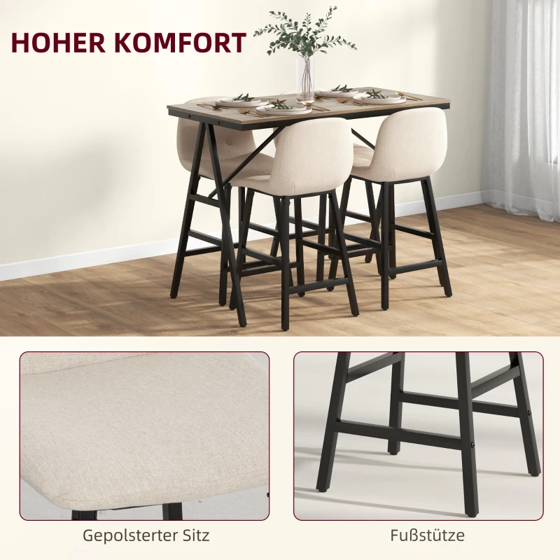 HOMCOM Barset 5-delig, tafel en 4 krukken, knoopversiering, dikke vulling, linnenlook, beige(m-5)