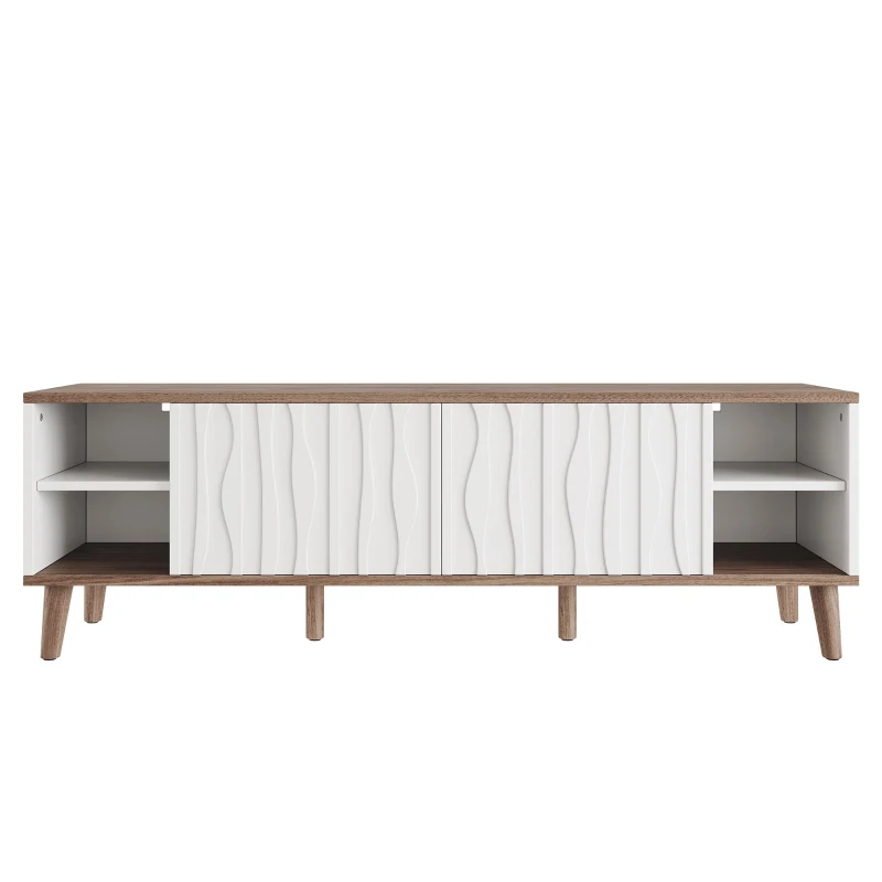 Meuble TV LED avec LED RVB, portes coulissantes et grand espace de rangement, 160x40x52 cm, Blanc