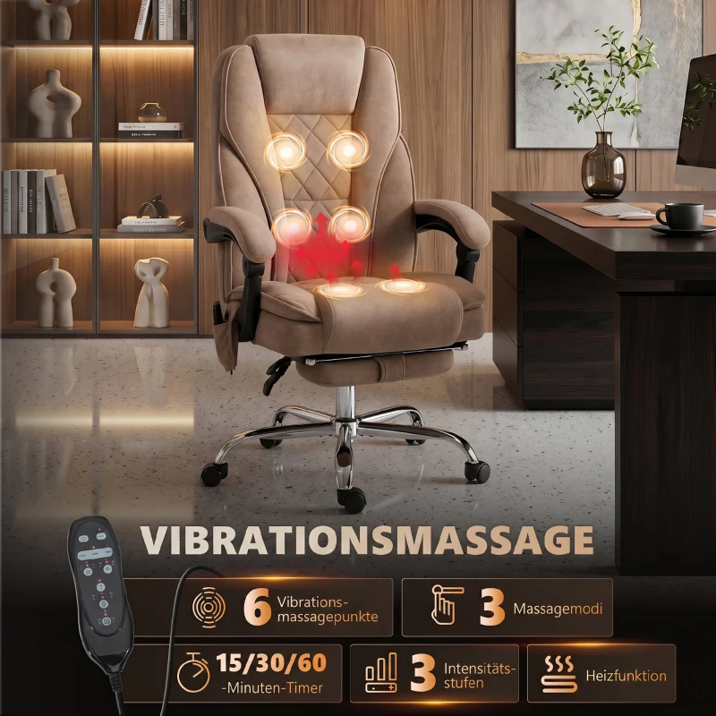 Vinsetto Ergonomischer Bürostuhl mit Massagefunktion, Fußstütze, drehbar, rollbar, Braun