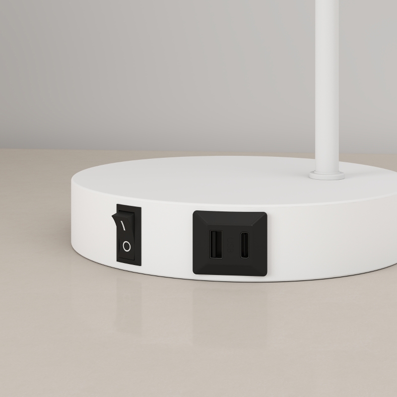 HOMCOM Pack de 2 Lámparas de Mesa Modernas en Acero con Puertos USB Casquillo E27 Bombilla no Incluida Blanco