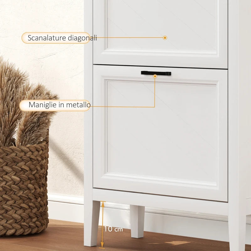 HOMCOM Scarpiera Country con 2 Cassetti Ribalta, Ripiani Regolabili, Design Bianco.