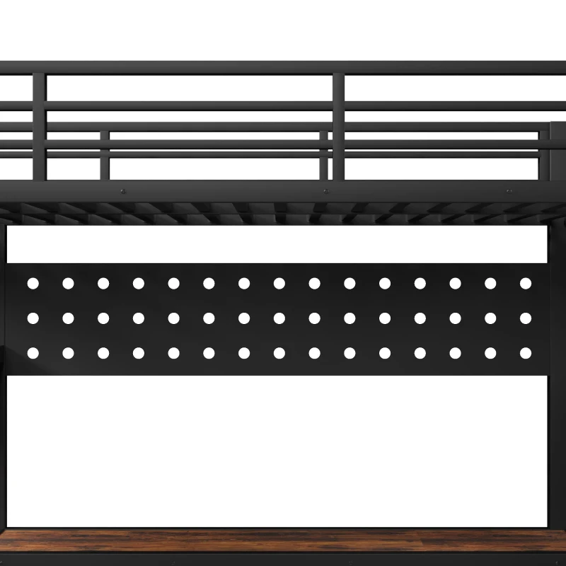Cama alta 90×200 cm, prateleiras, escada com arrumação, sem colchão, 251x96x170 cm, Preto