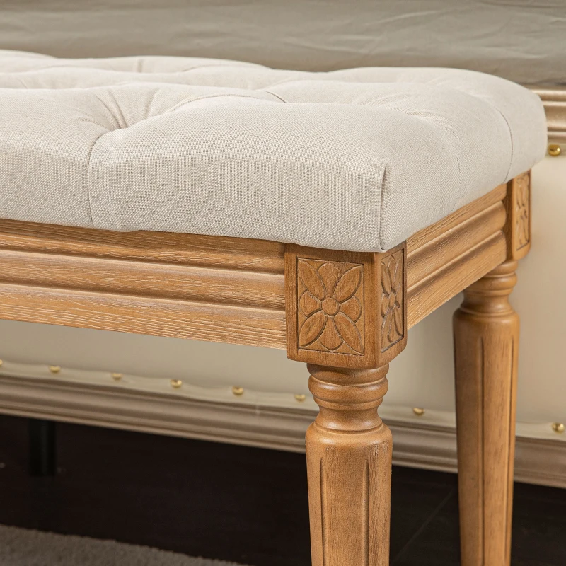 HOMCOM Bank, gestoffeerde bank met linnenlook, houten poten, bedbank voor slaapkamer, woonkamer of hal, 120 x 41 x 48 cm, crème