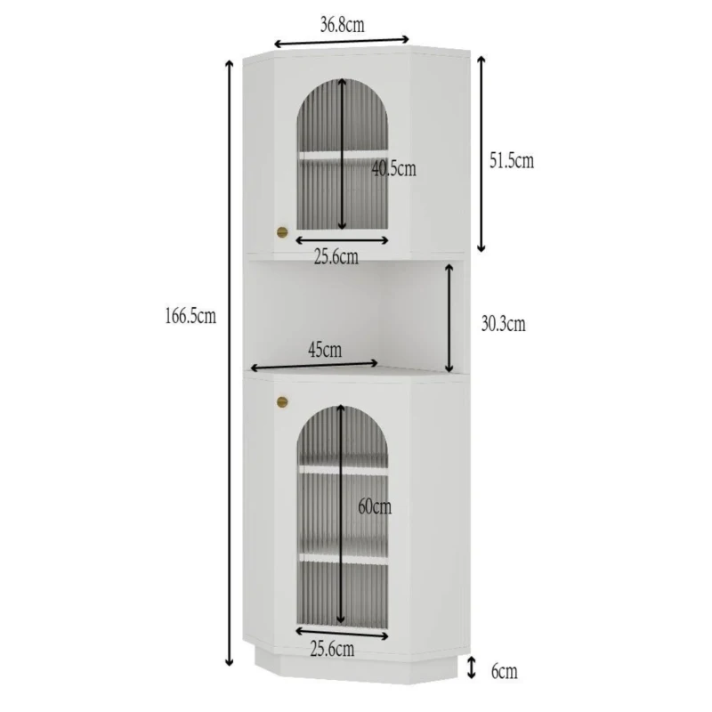 Armadio da bagno angolare salvaspazio con striscia LED luminosa, 45x45x166,5 cm, Bianco
