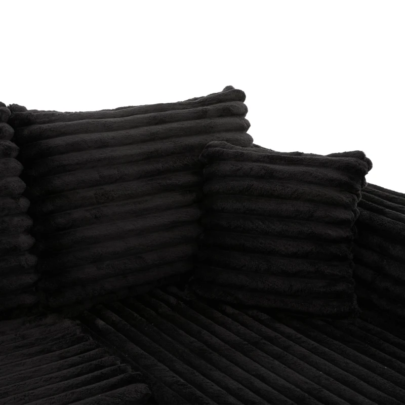 Divano a U in velluto a coste con portabicchieri integrato e tasca laterale, imbottitura a molle, 320x155x88 cm, Nero