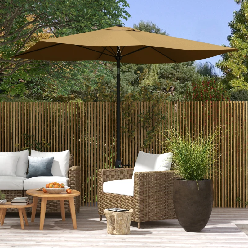 Outsunny Umbrelă de Grădină Dreptunghiulară 3x2 m cu Deschidere cu Manivelă și Înclinabilă, Culoare Cafea