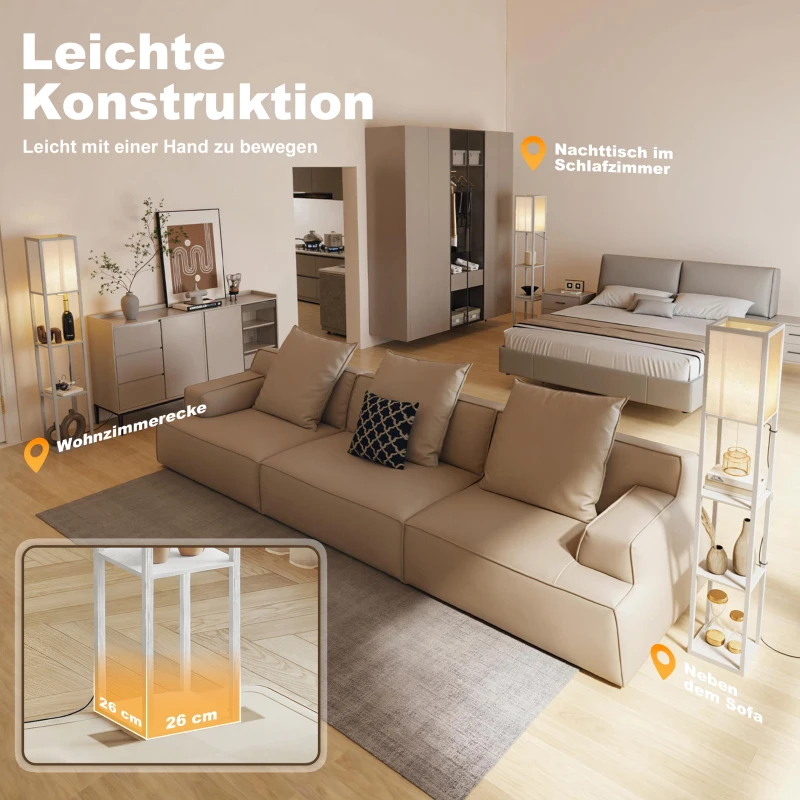 HOMCOM vloerlamp verlichting met 3 planken E27 tot 40 W E1-kwaliteit MDF wit