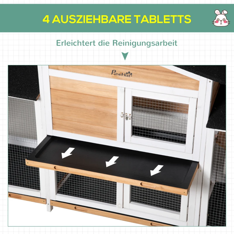 PawHut hok voor kleine dieren dennenhout zwart + wit + naturel - Aosom.nl