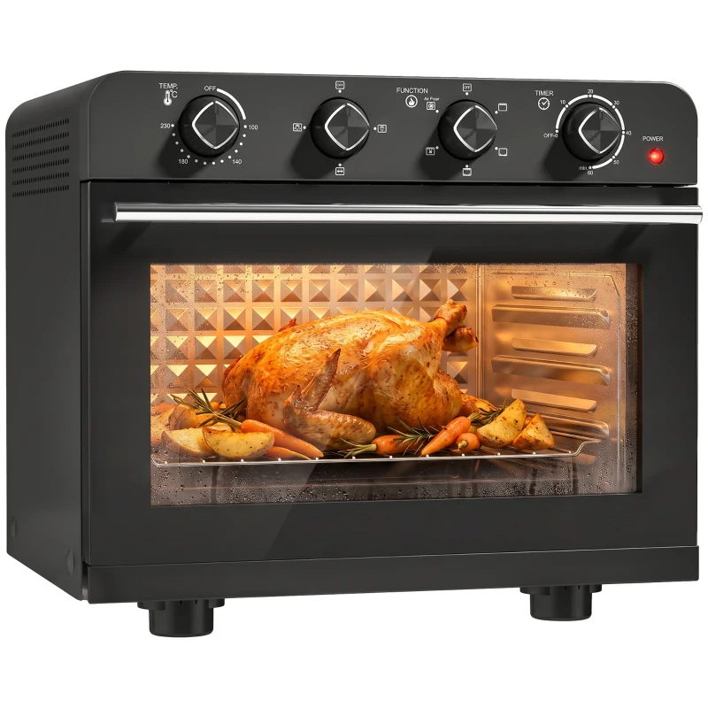 HOMCOM Heißluftfritteusen-Backofen mit Umluft und Drehspieß-Set, Temperaturregler, Timer, 1800 W
