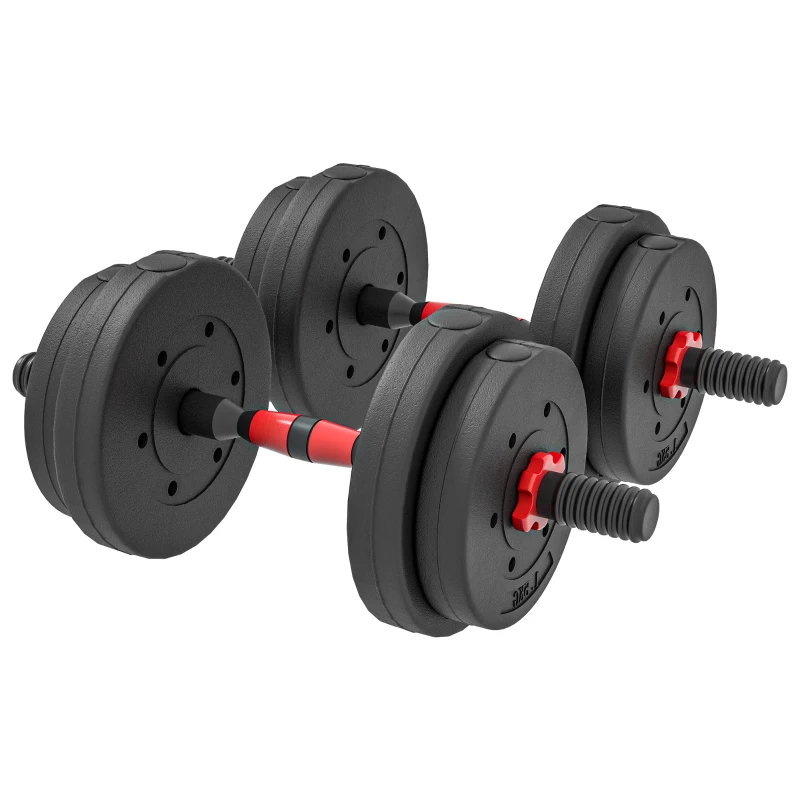 HOMCOM 2-in-1 Halterset 15 kg Verstelbare Korte Halter & Lange Halter Professioneel Dumbbell Krachttraining Zwart