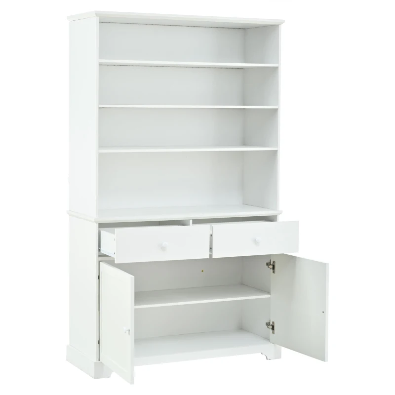 Vitrine de pé com 7 compartimentos, 2 portas, 2 gavetas, iluminação LED integrada, 100x38x170 cm, Branco