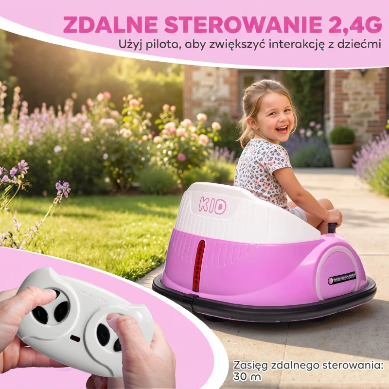 AIYAPLAY Autoscooter, 360° Rotation, 2 km/h Geschwindigkeit, Sicherheitsgurt, LED-Lichter, Musik und Hupe, Rosa