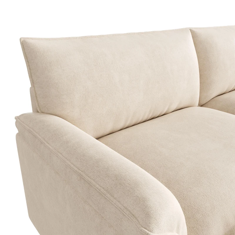 Divano angolare modulare con pouf poggiapiedi flessibile e vano portaoggetti nascosto, 216x77x82 cm, Beige