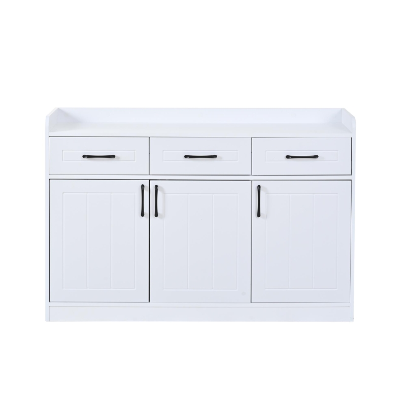 Madia portaoggetti con 3 cassetti e 3 ante a righe con ripiani regolabili, 120x35x80 cm, Bianco