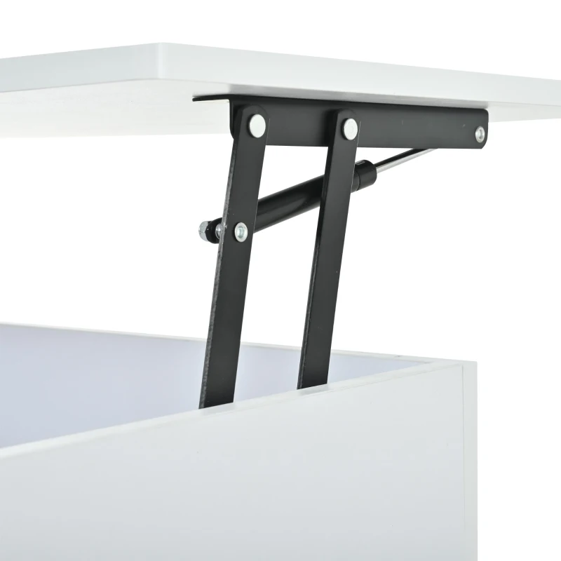 Table basse réglable en hauteur avec rangement caché, compartiments latéraux réglables, 50x100x46 cm, Blanc