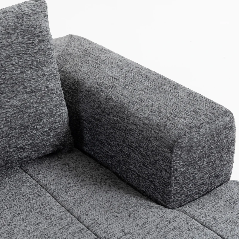HOMCOM Sofá Esquinero 3 Plazas en L con Otomana Sofá Cama Convertible de Chenilla con Acolchado de Muelles Gris