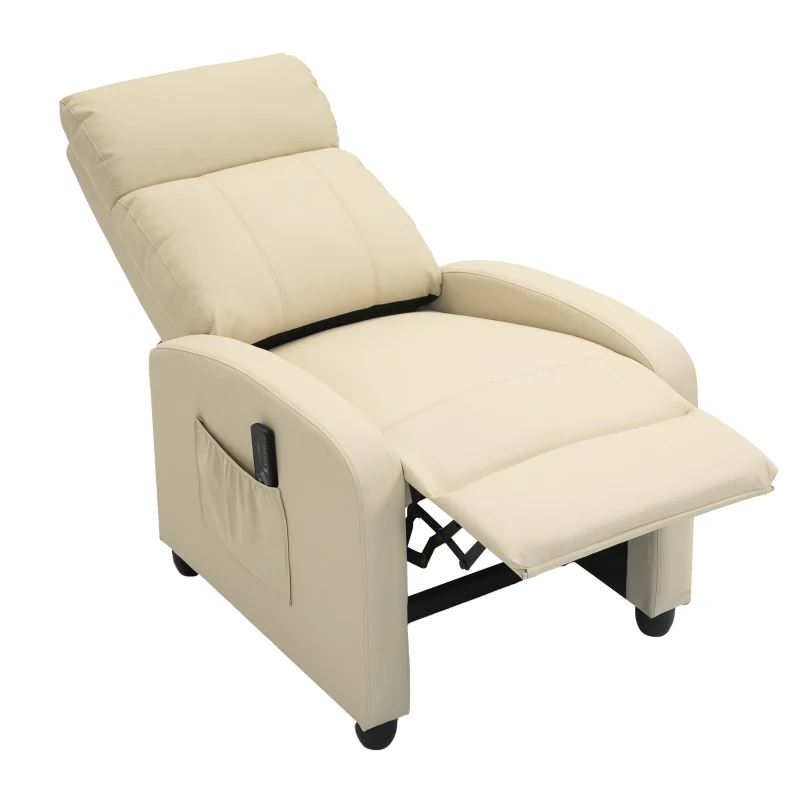 HOMCOM Fauteuil de Relaxation et Massage avec Inclinaison Manuelle Dossier Repose-Pied réglable revêtement synthétique Crème