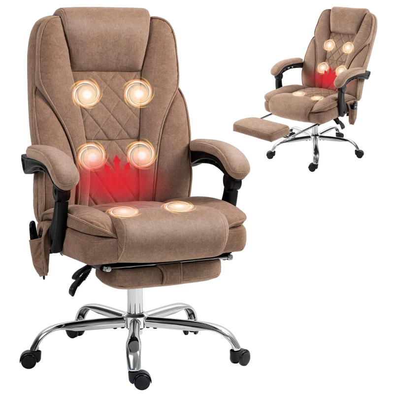 Vinsetto Ergonomischer Bürostuhl mit Massagefunktion, Fußstütze, drehbar, rollbar, Braun