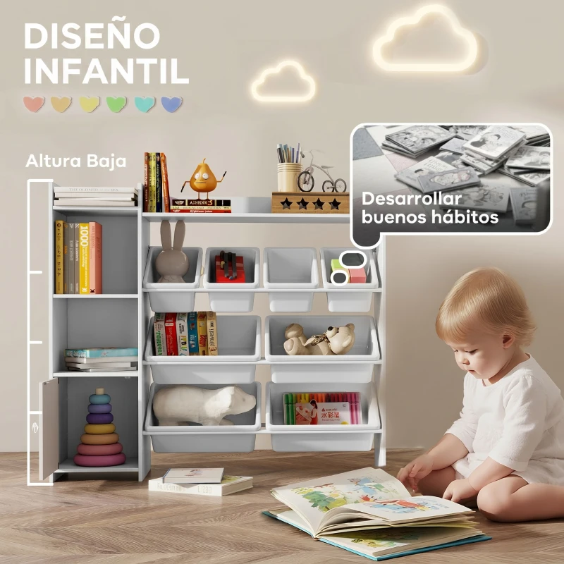 AIYAPLAY Mueble de Almacenamiento Infantil 3 a 8 Años Organizador de Juguetes con 8 Cajas Extraíbles Estanterías de Almacenamiento Armario Blanco