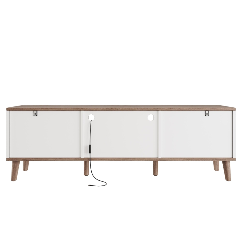 Mobile TV LED RGB con ante scorrevoli e ampio spazio portaoggetti, 160x40x52 cm, Bianco