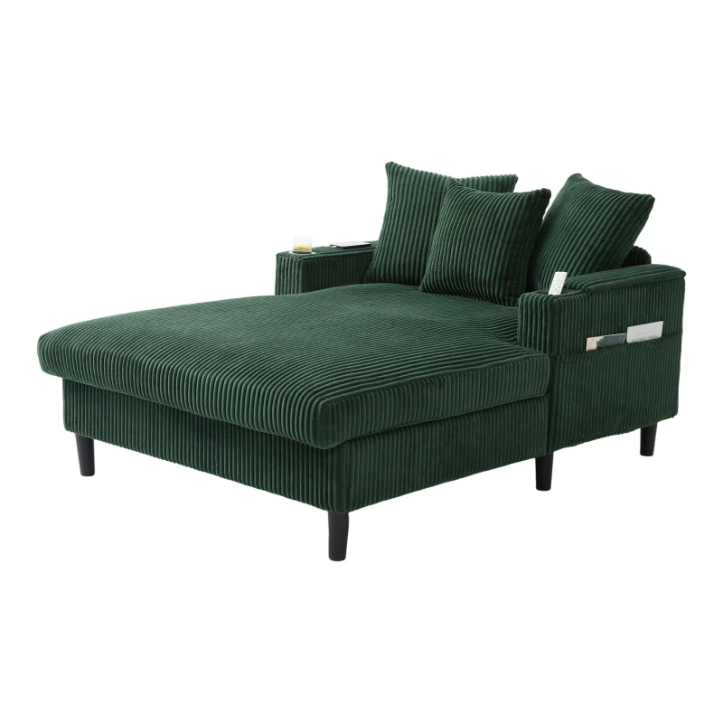 Divano letto con portabicchieri su entrambi i lati e bracciolo pieghevole, 129x170x70 cm, Verde