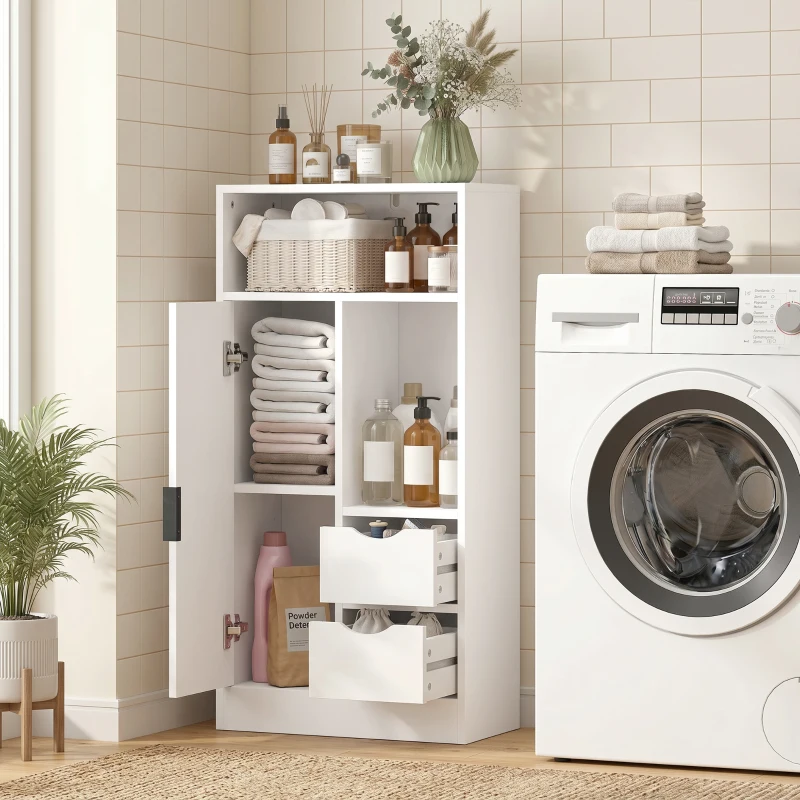 HOMCOM Mobile Bagno Slim con Cassetti e Ripiani Aperti, 50x25x100 cm, Bianco