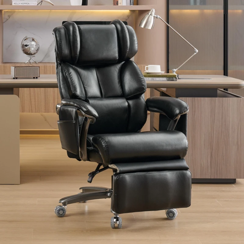 XXL Cadeira de escritório ergonómica, função de massagem e aquecimento, apoio de pés extensível e encosto regulável, 85,5x76,5x121,5 cm, Preto